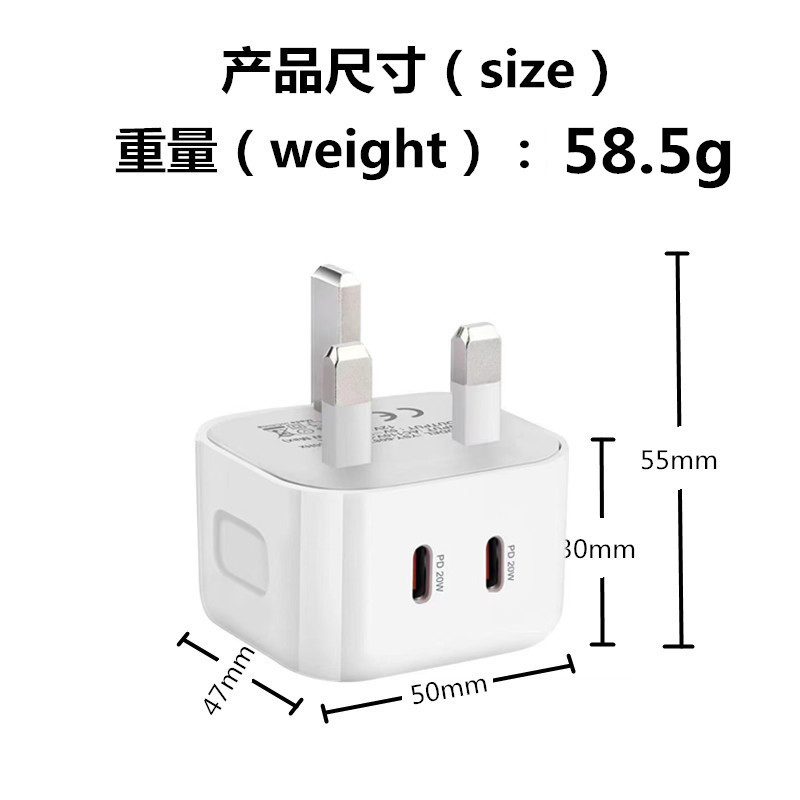 Быстрый дорожный зарядник 20W+20W PD для iPhone