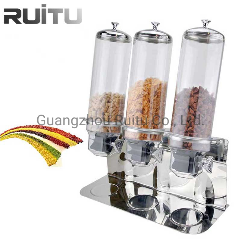 3 Tank Shop Home Cereal Dispensers Bulk Snack Dry Food Display Holder Stainless Steel Restaurant Hotel Triple Cereal Dispenser