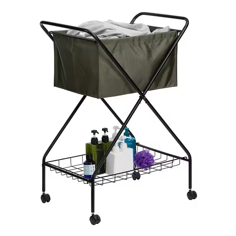Customized Rectangle Rolling Canvas Hotel Home Laundry Cart Basket Hamper with Wheels