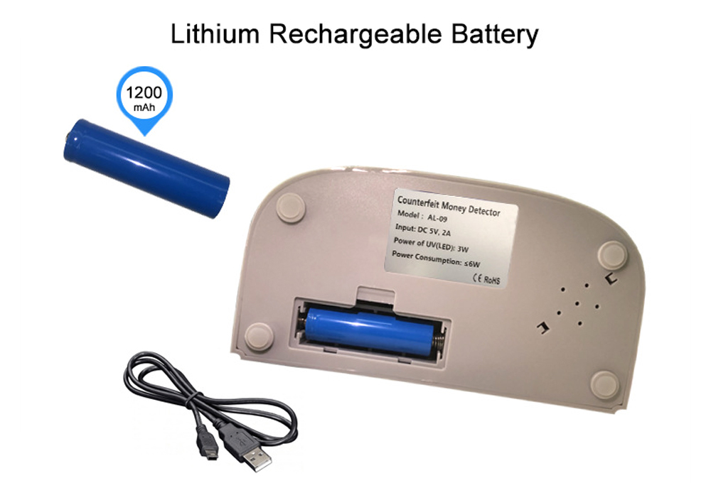 Al-09 Rechargeable Portable Money Detector UV Detection Counterfeit Bill Detector Checker