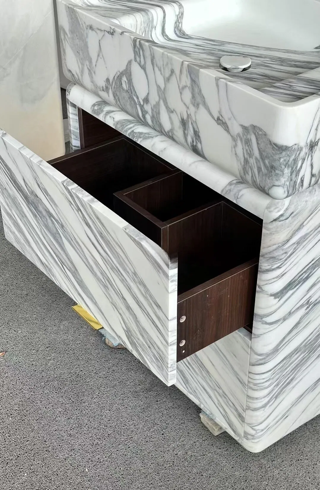 Natural Customized polished white Arabescato Marble Bathroom Storage Cabinet for interior Hotel/Apartment/Villa/Resort/House bathroom/kitchen