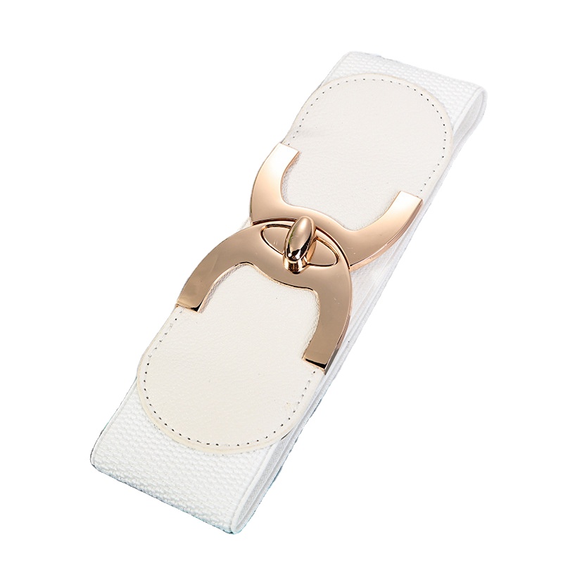 Пояс женский эластичный полиуретан тонкий с пряжкой черно-белый