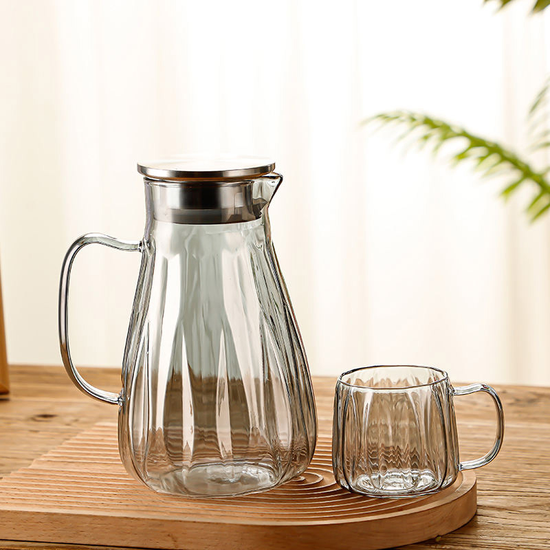 High Quality 2000ml Glass Cold Water Jug with Lid Glass Water Bottle Set with 4 Cups Colored Glass Water Juice Jug