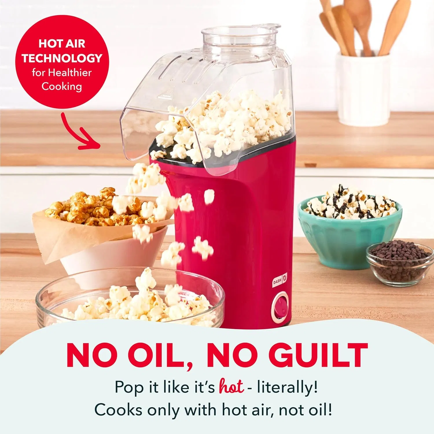 Electric Popcorn Popper, Hot Air Popcorn Maker, Butter Melting Tray, Large Capacity, Healthy Snack