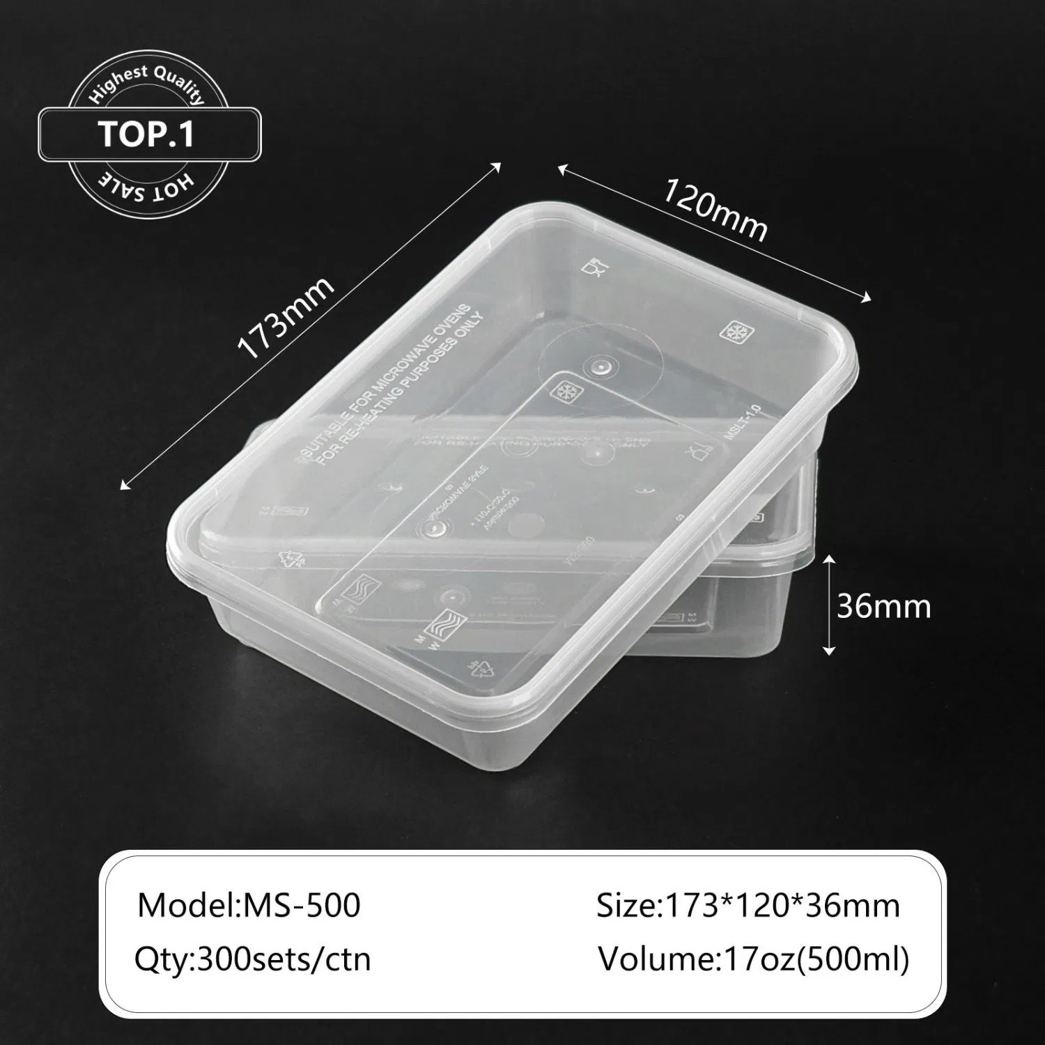 Takeaway Storage PP Rectangular Clear Meal Prep Box Microwavable Food Packaging Container