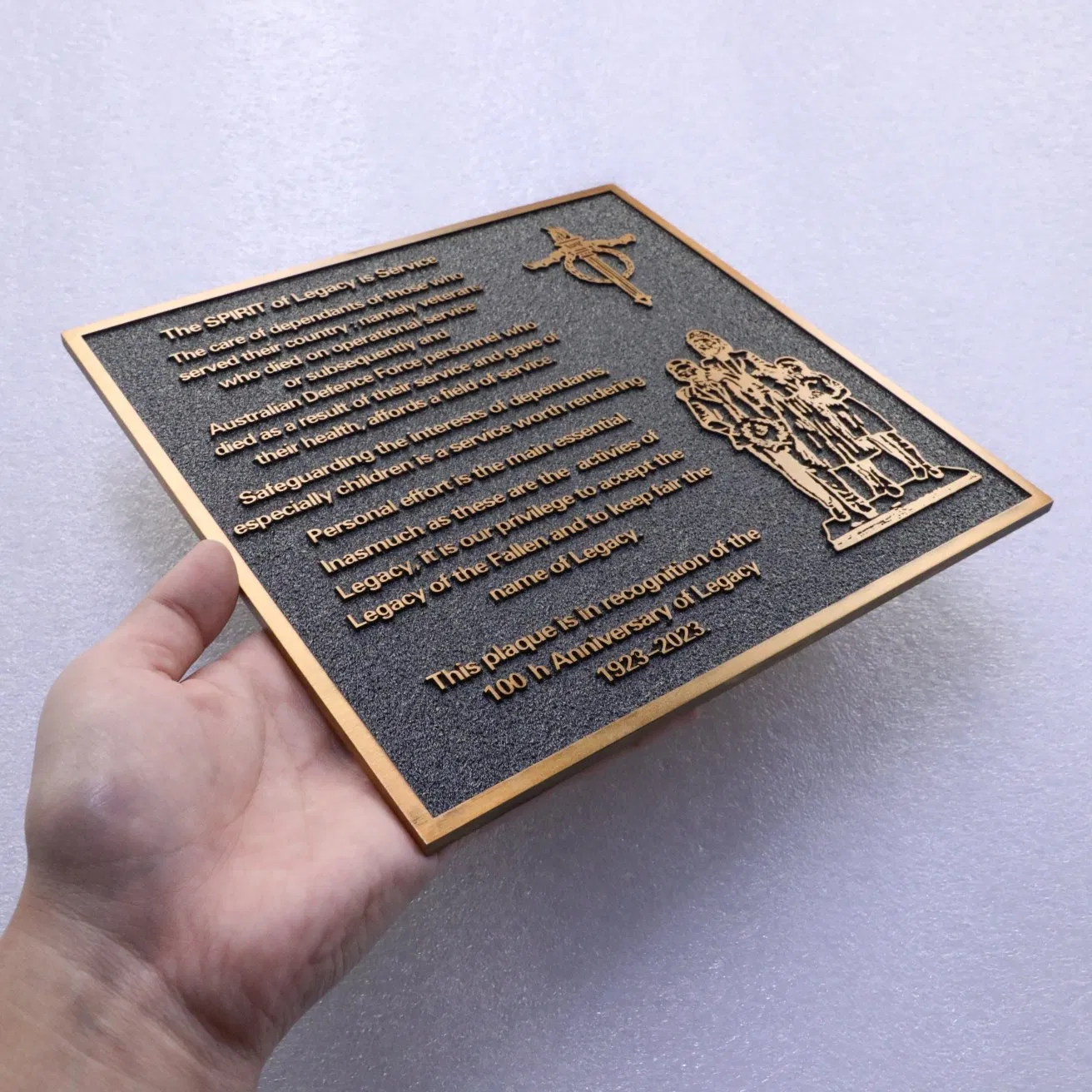 Brass Relief Sign Plate with Letter and Image on Face