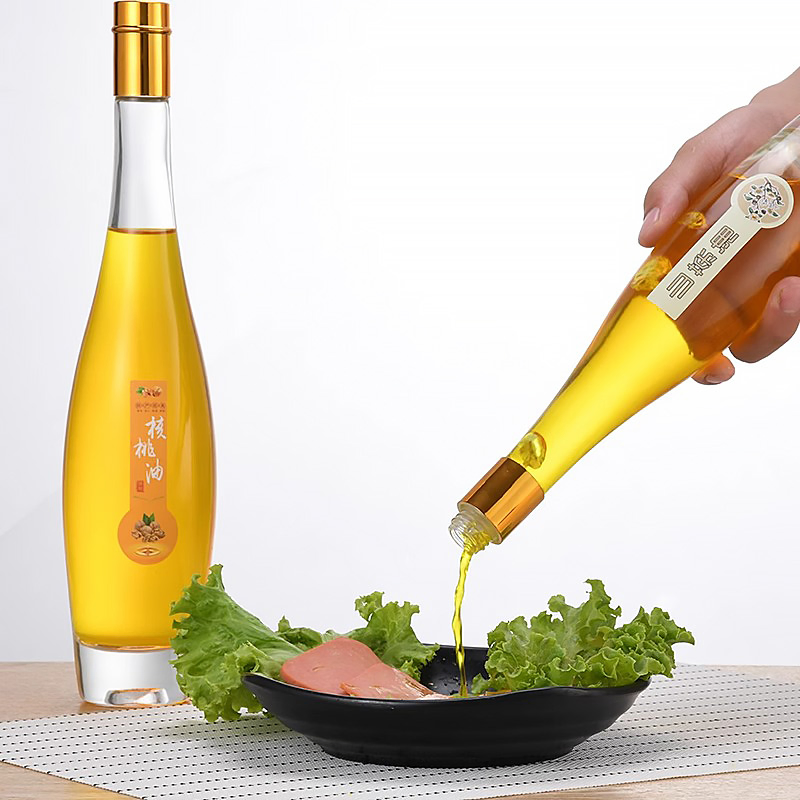 Kitchen Use Tall Slim Thick Glass Olive Oil Bottle with Pourer Lid