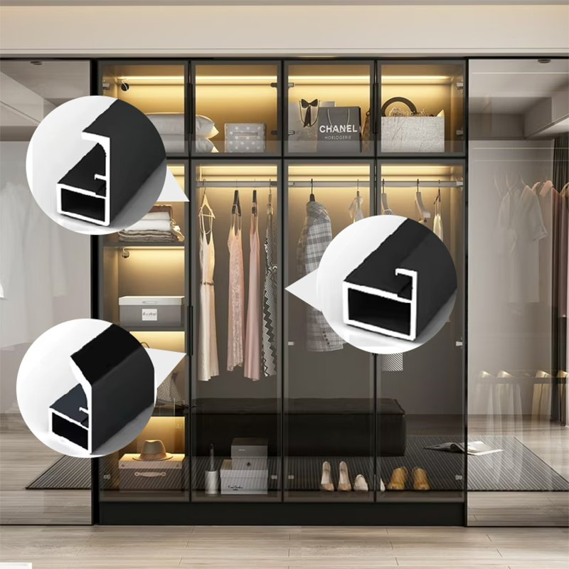 Aluminum Frame Profile Glass Wardrobe Sliding Doors Minimalist Aluminium Extrusion Frame Profile