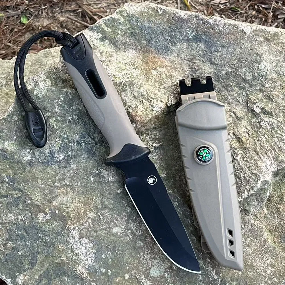 Ds-3304 Pocket Knife with Serrated Back, Compass & Lighter Stick, Sharp Folding Knives with Portable Clip - Small Tool for Tactical Camping Survival Hiking