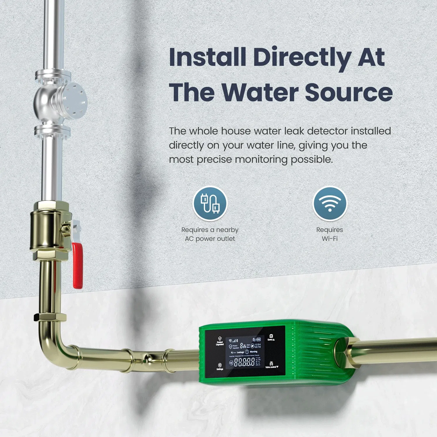 Wld-02, 24/7 Water Usage Reports, 3/4" and 1", APP Wi-Fi Remote Control