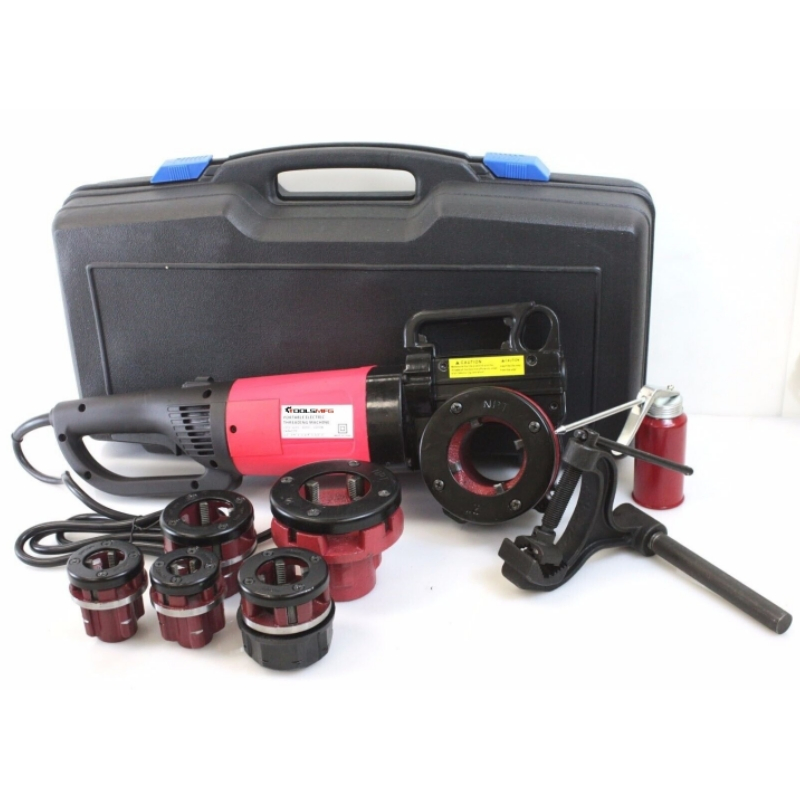 TOOLSMFG 2 in 1 Reversible Electric Pipe Threader Threading Machine w/Cutter & 6 NPT Dies
