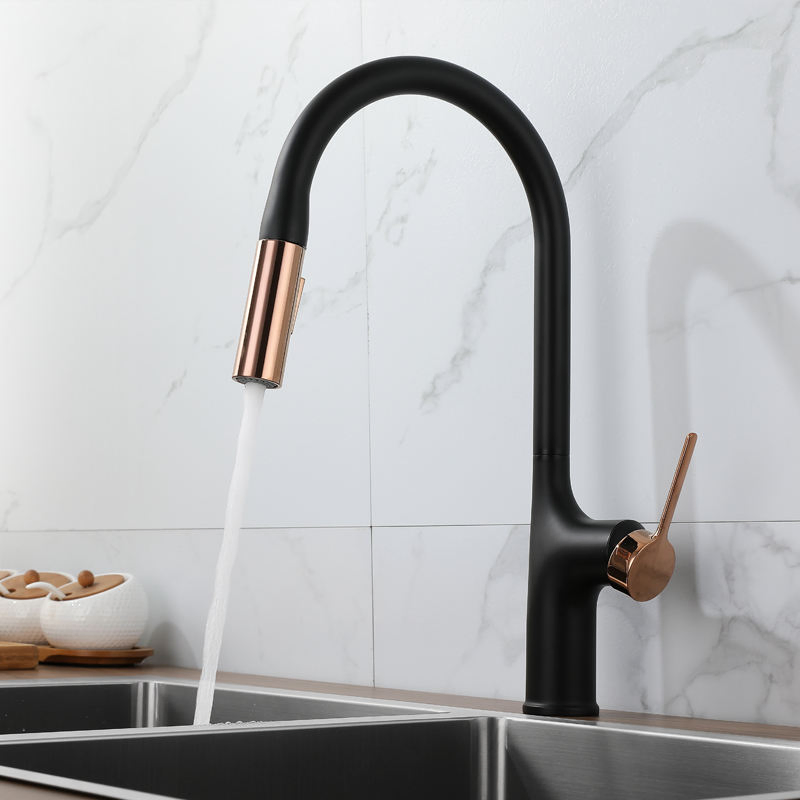Kitchen Faucet Single Handle Pull Down Kitchen Tap Single Hole Black Gold Faucets Hot Cold Water Mixer Tap