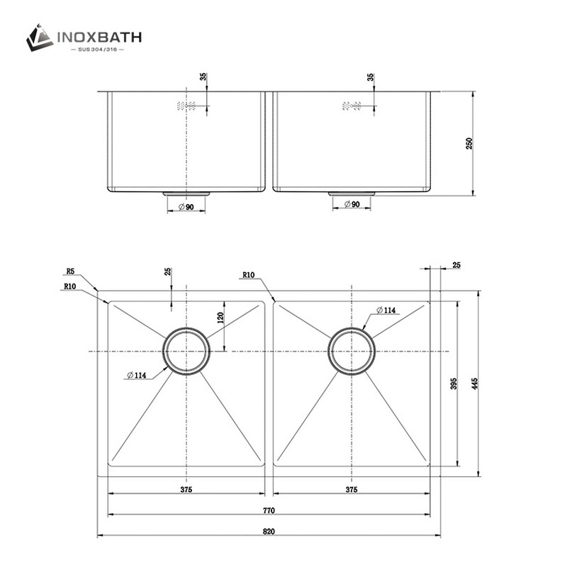 Stainless Steel Double Bowl Kitchen Sink for Custom-Sized Modern Kitchen Island Efficiency