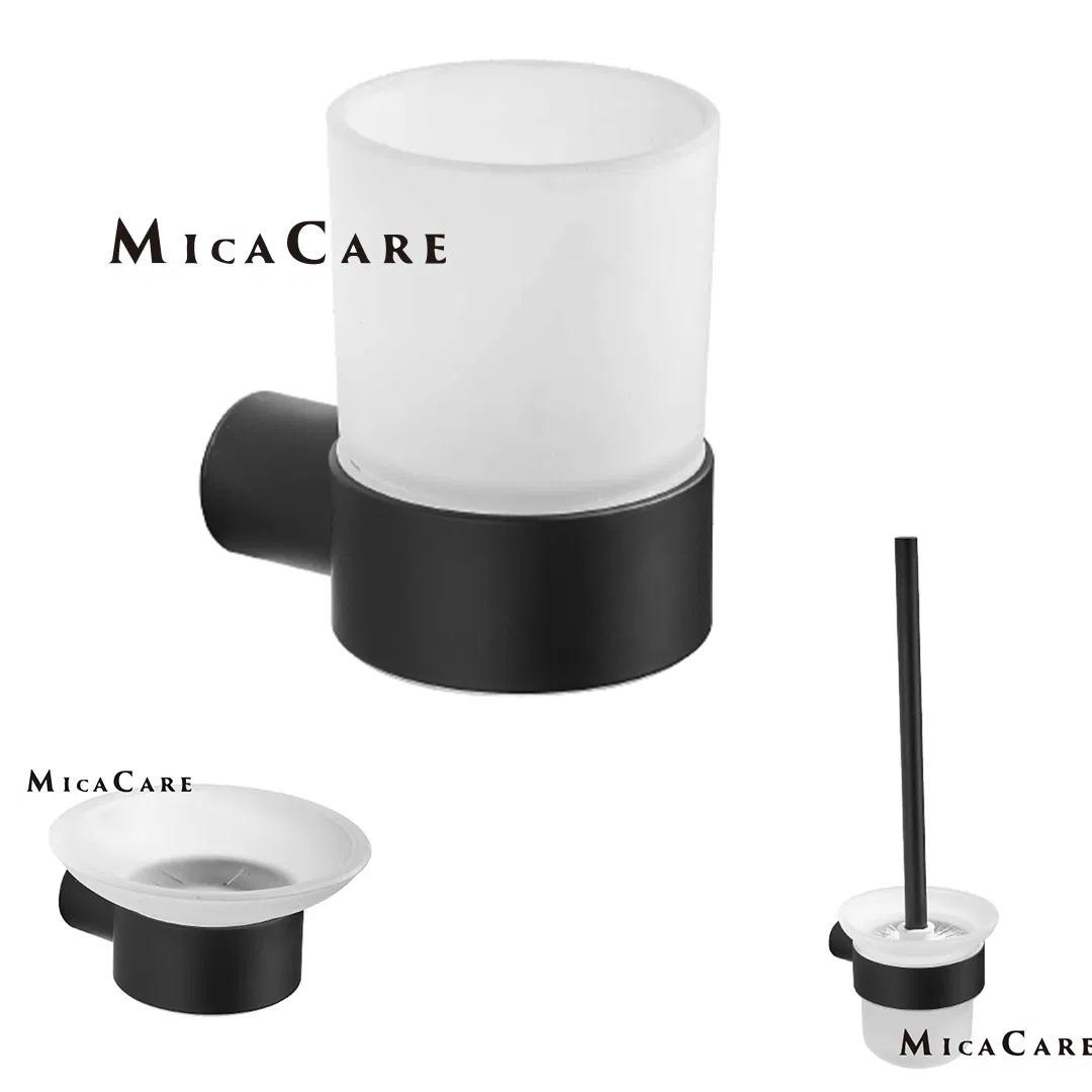 Sleek Black Wall-Mounted Toothbrush Cup Holder with Frosted Glass