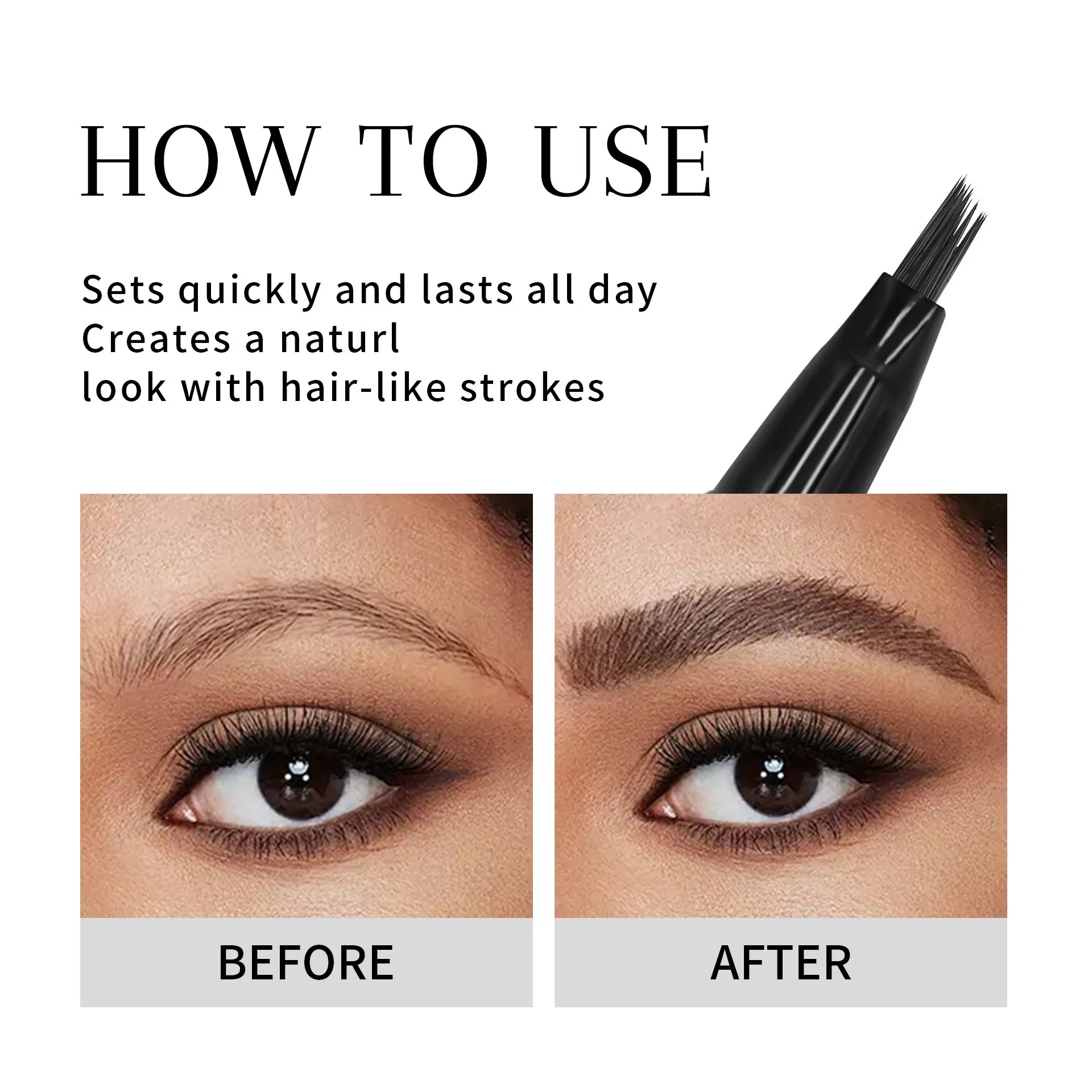Private Label Cosmetic Liquid Eyebrow Pencil Waterproof & Long Lasting 4 Fork Eyebrow Eyeliner Pencil