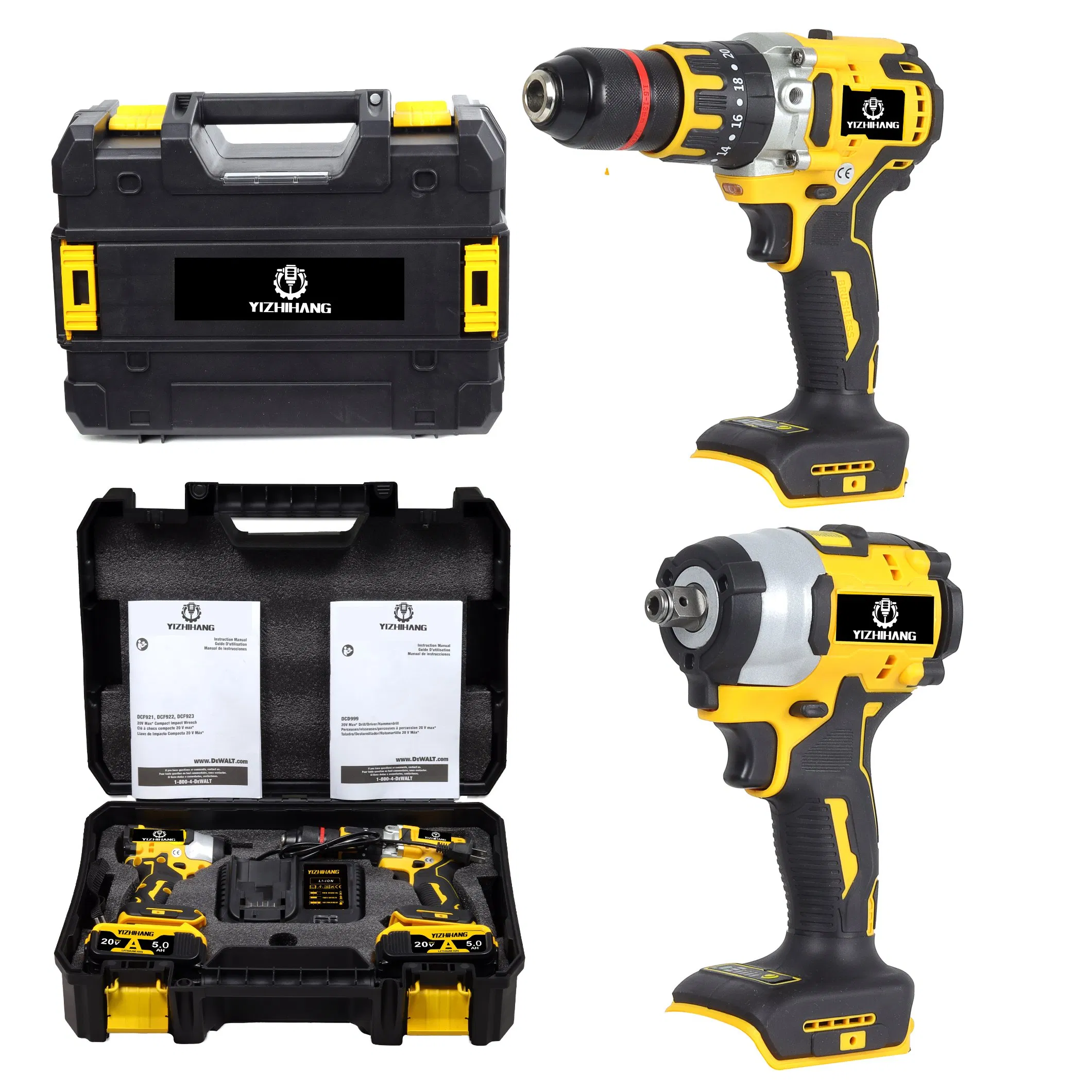 20V Power Combination Kit Battery Powered Impact Drill Wrench Angle Grinder Hammer Drill Tool Set