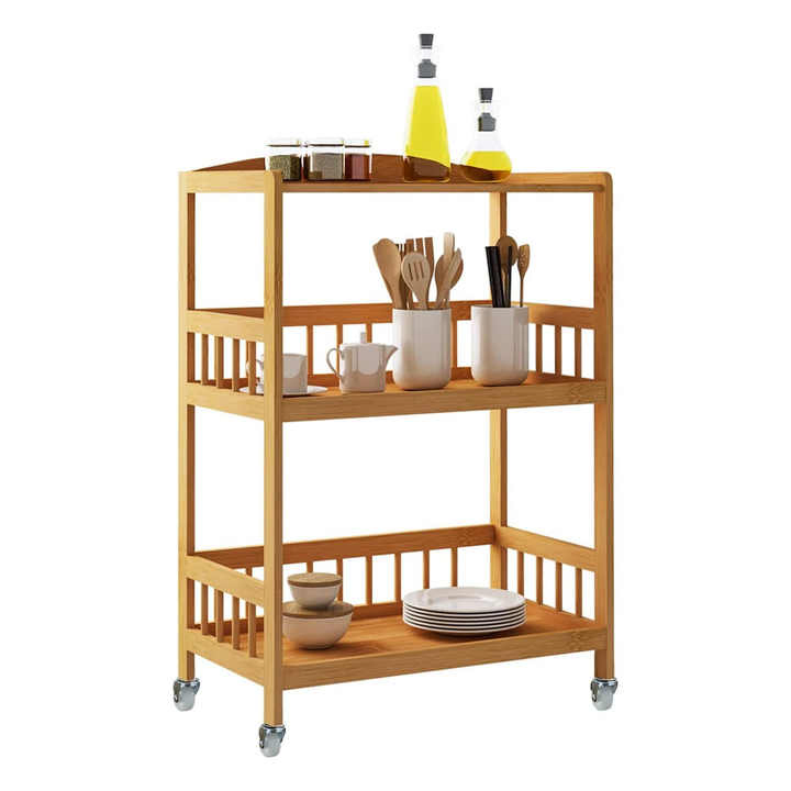 Bamboo Household Kitchen Bathroom with Wheeled Storage Rack
