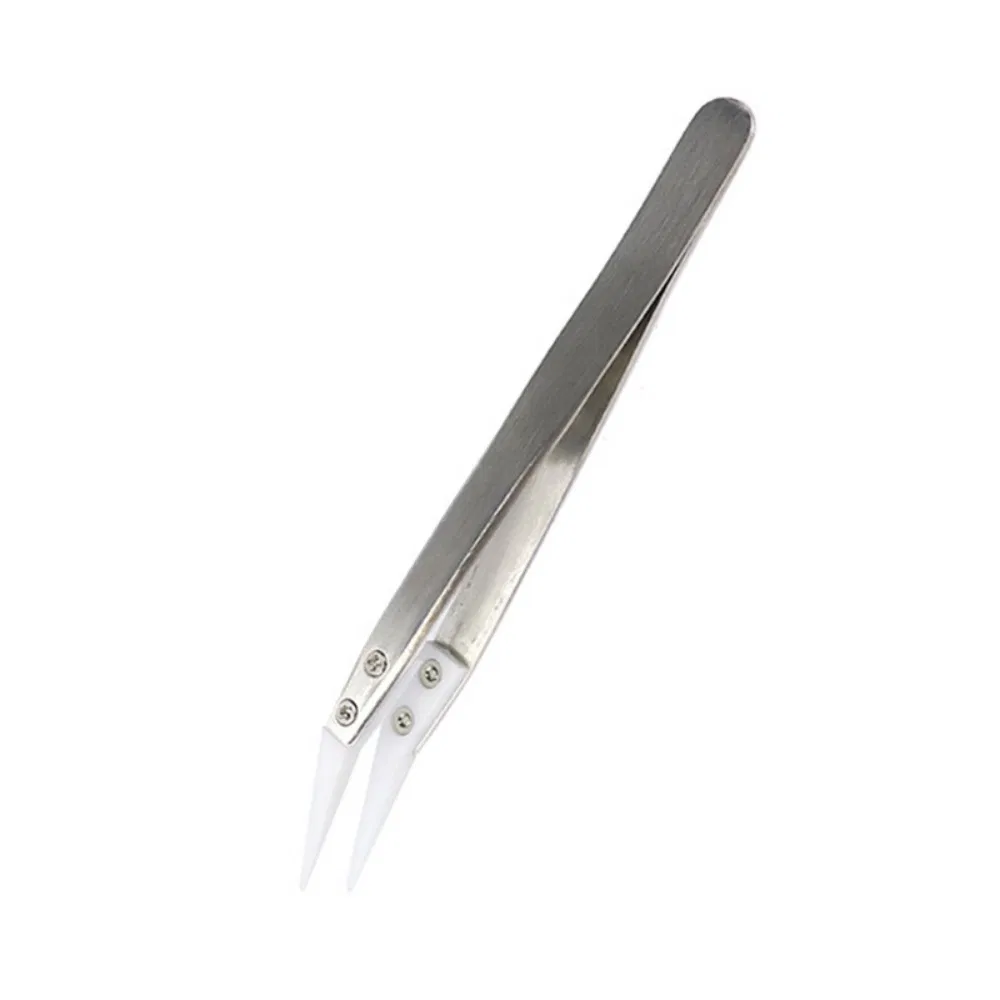 Heat Resistant Stainless Steel ESD Safe Anti-Static Pointed Curved Ceramic Tip Tweezers