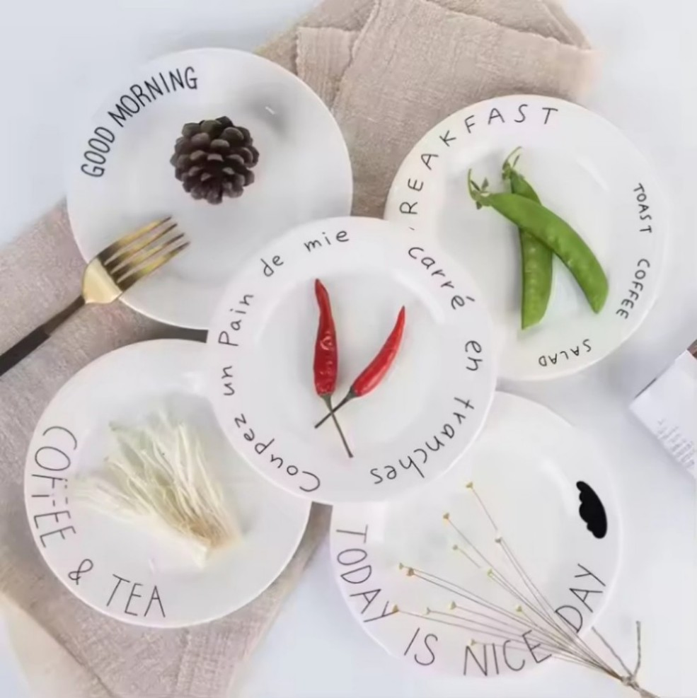 Modern Nordic Style Solid Color Ceramic Dinner Plate with Black-Edged Square Design Disposable Daily Tableware for Hotels