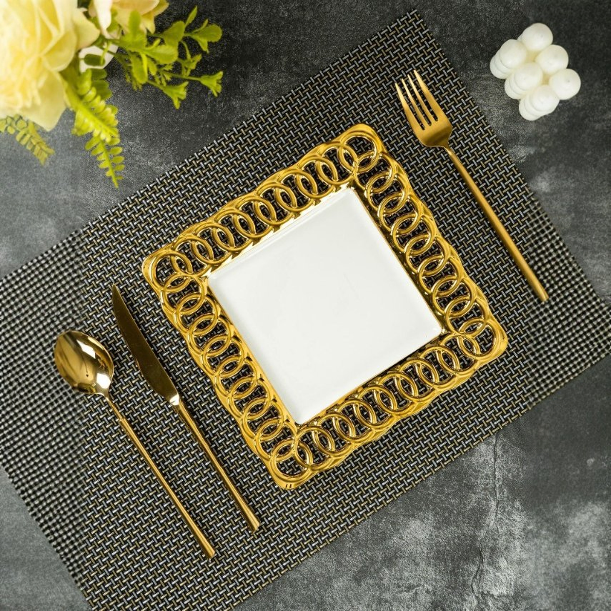 Gold Square Hollow Ceramic Charger Plates Luxury Wedding Dinnerware Set