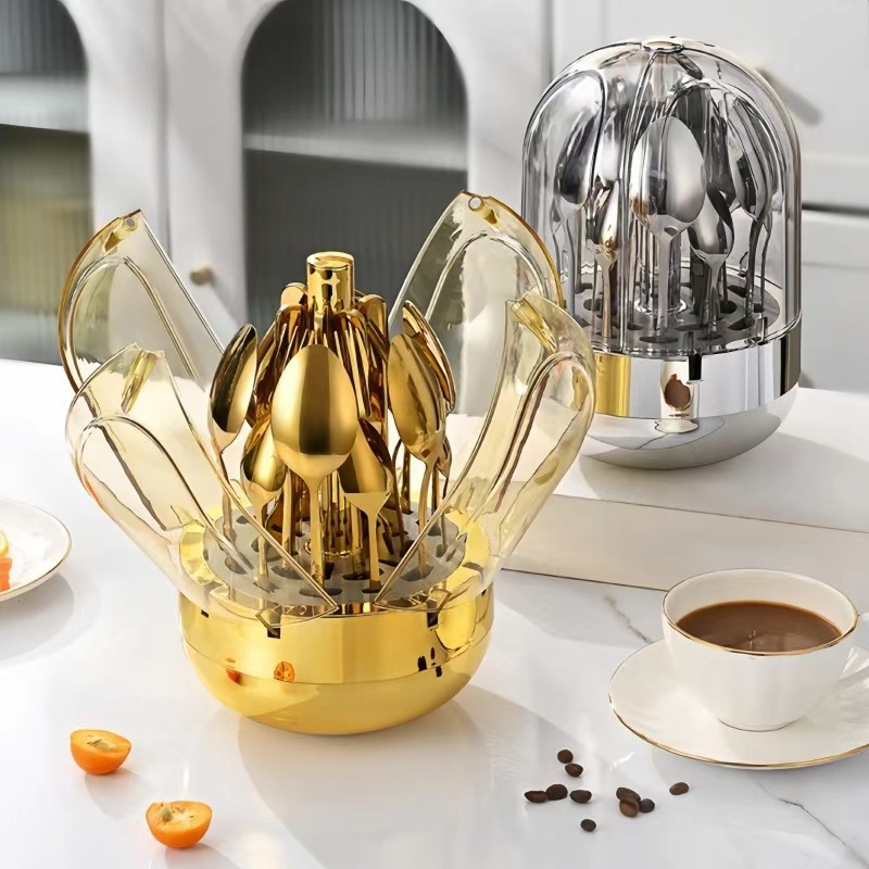 Large Silver Egg Cutlery Stainless Steel Western Knife, Fork and Spoon 24 Piece Silver Egg Snack Plate Egg Shaped Set