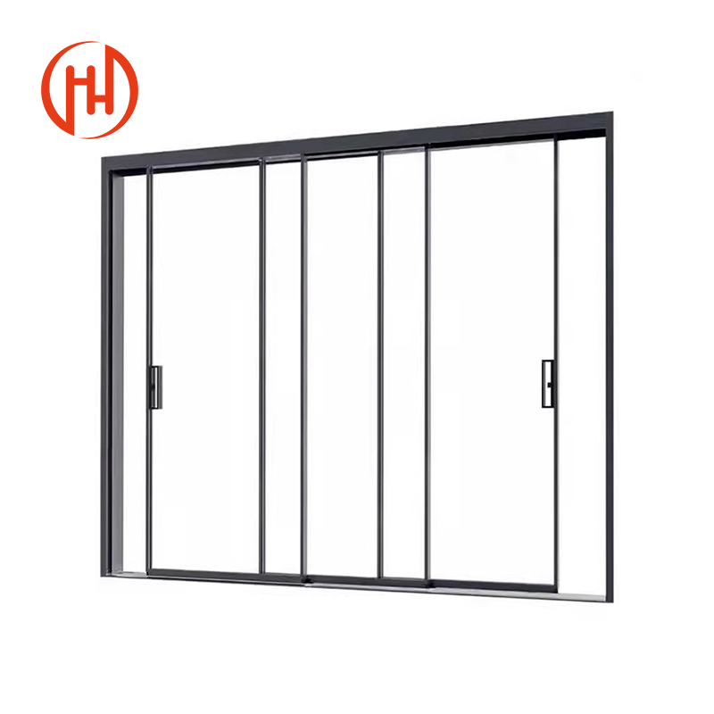 Modern Design Black Aluminum Frame Tempered Glass Sliding Door