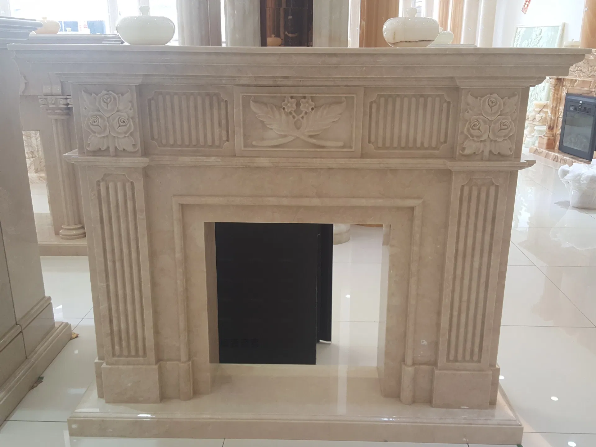 Stone Granite Marble Sandstone Limestone Fireplace Stove Carved Mantel