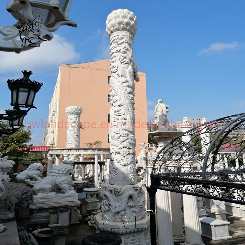 Blve White Stone Decorative Roman Columns Marble Chinese Dragon Pillar Column