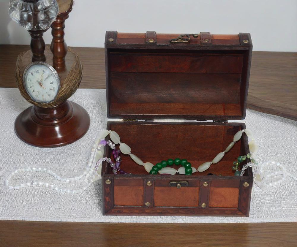 Antique Tabletop Clock & Jewelry Organizer Box Craft Clock with Drawer (HS100026) Vintage Wooden Decorative Clock with Storage Compartment
