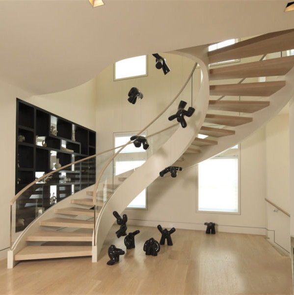 Double Steel Plates Stairs Curved Wooden Staircase