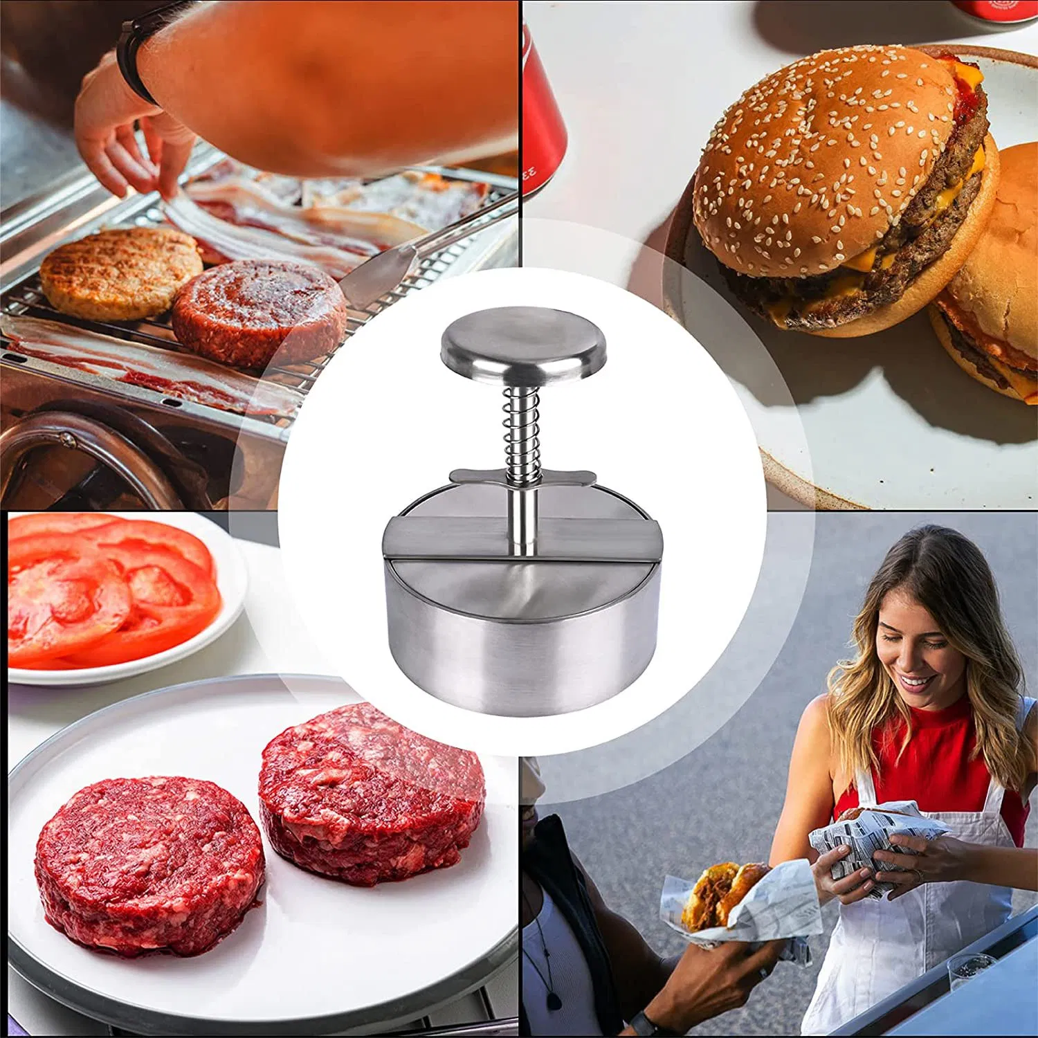 304 Stainless Steel Meat Press Home Kitchen Round Mold Hamburger Smash Patty Meat Food Grade Burger Meat Press