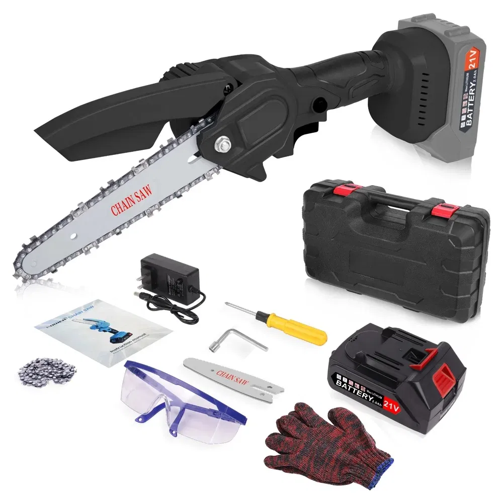 Powsawer 6 Inch Cordless Electric Chainsaw Mini Chain Saw with 2 Batteries Toolbox Handheld for Wood Cutting Garden Tree