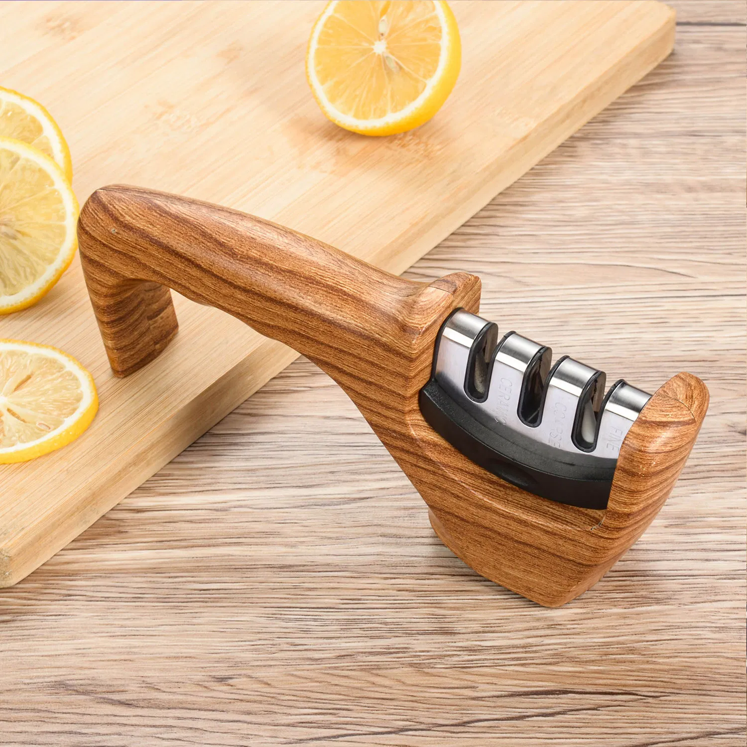 Portable Kitchen Tool Sharpener with Wood Grain Design for Household