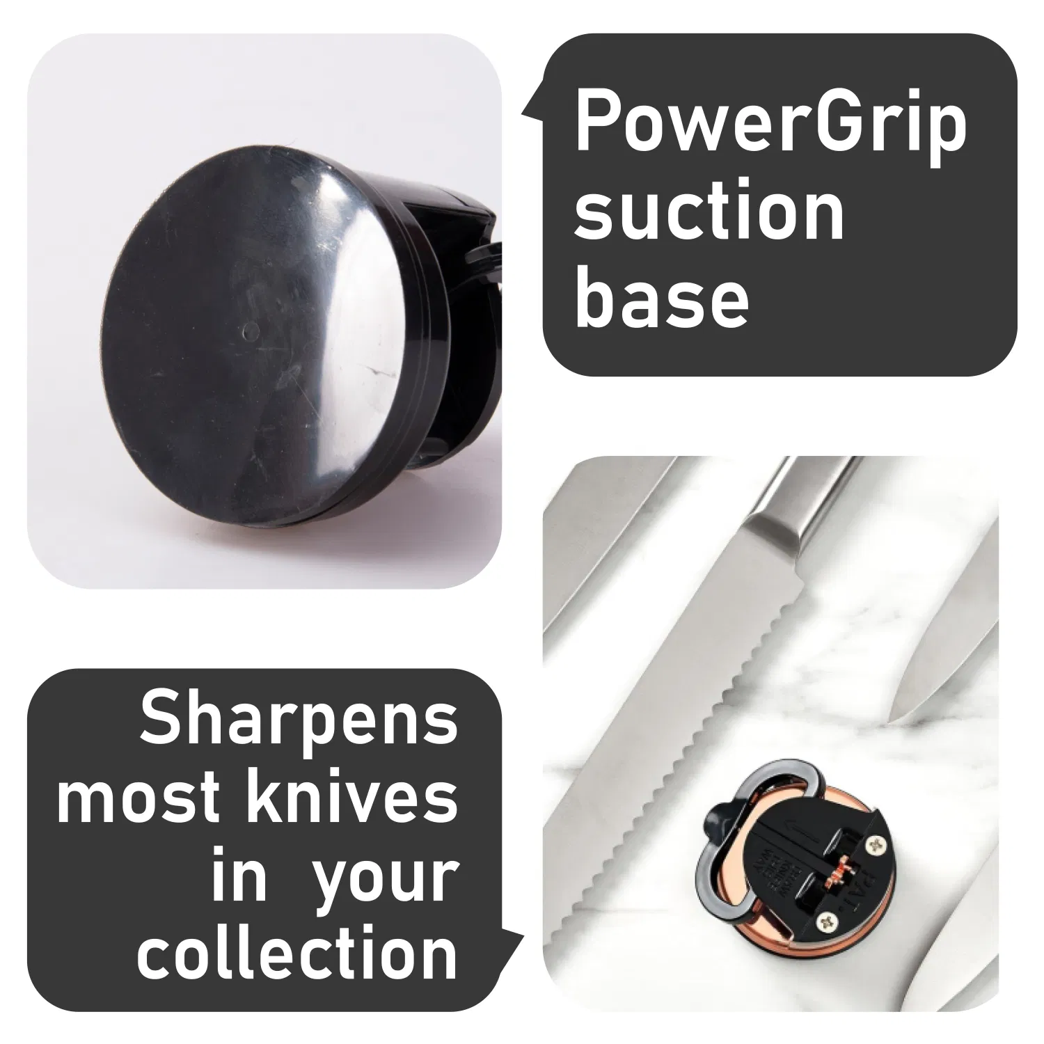 Brown Knife Sharpener Powergrip Suction Base 200X Force Increase Mini Size Fast 3 Step Sharpening for Most Kitchen Knives Tool