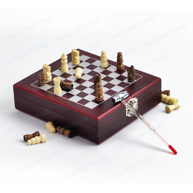 Stainless Steel Wine Corkscrew Opener Gift Set with Chess Wine Accessories Bar Tools Wooden Box