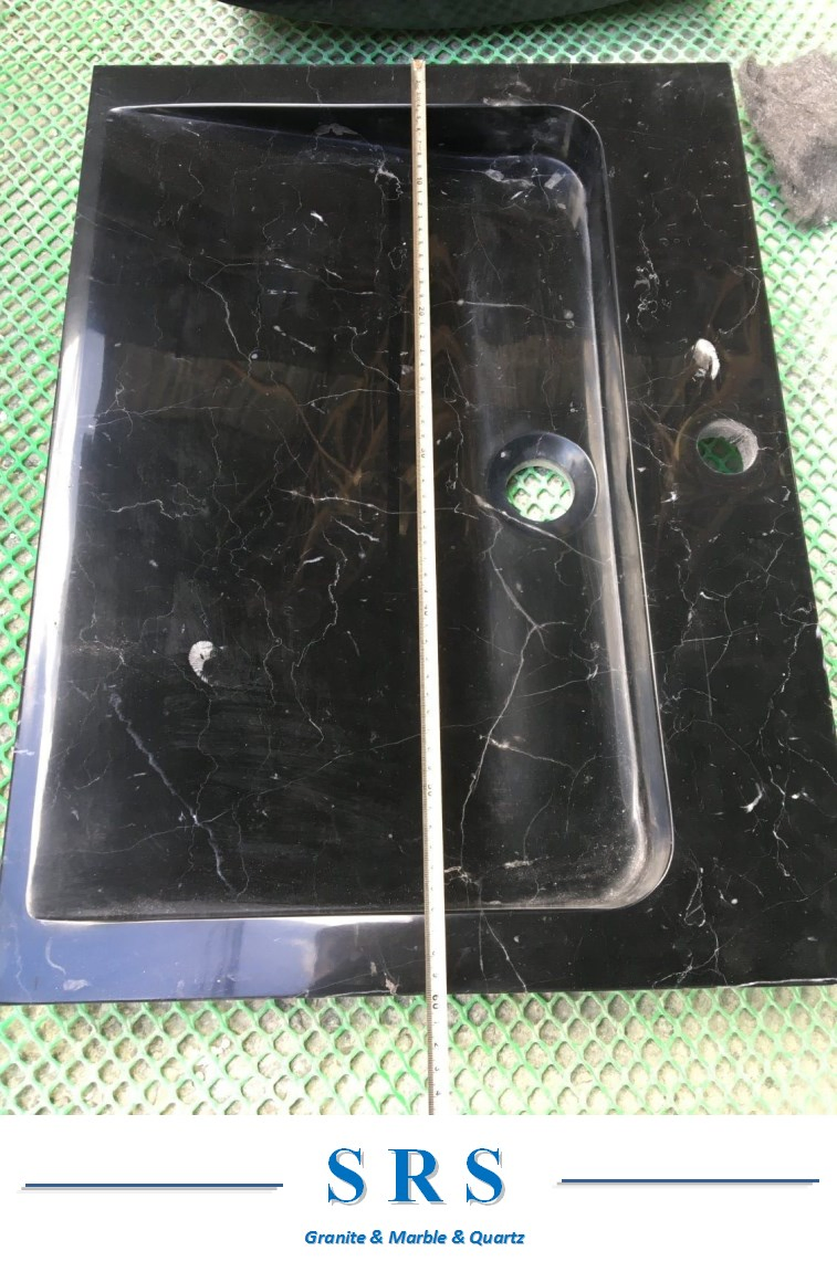 Natural Stone Black Marble Round Shape Polished Bathroom Washbasin