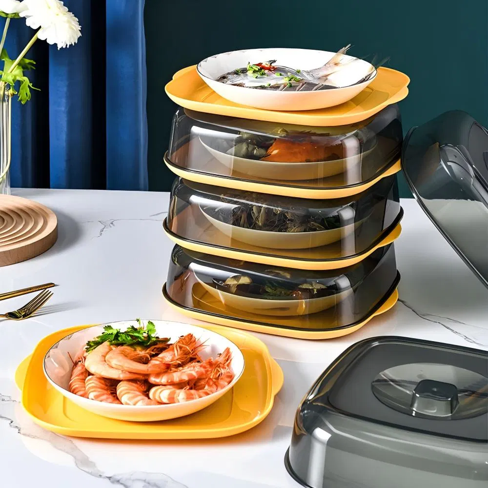 Rectangle Eco-Friendly Multilayer Stackable Dust Proof Clear Pet Plastic Insulation Dish Cover Food Cover