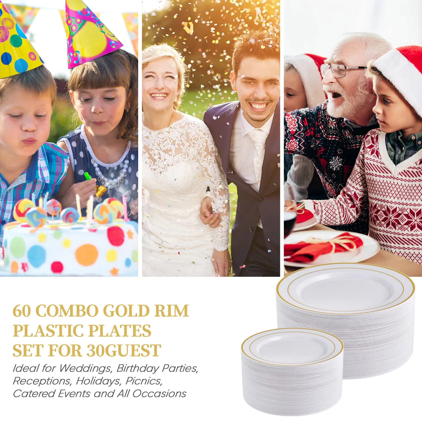 Wholesale Gold Plates Disposable Gold Rim Plastic Party Plates