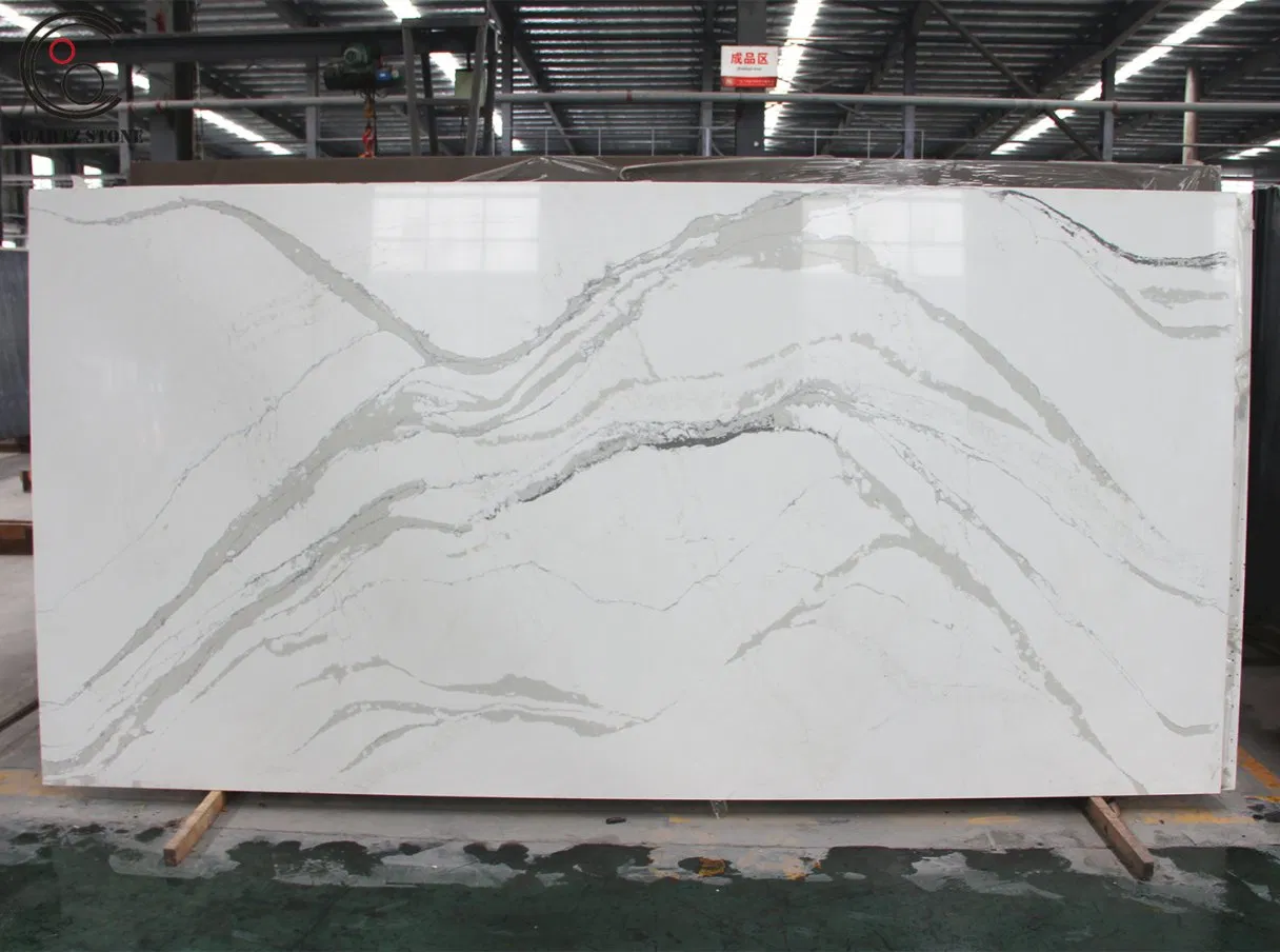 Scratch Resistant Artificial Calcutta White Marble Quartz Stone for Lab Table