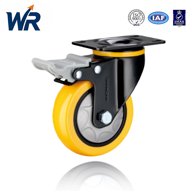 Medium Type / Single Ball Bearing Orange Yellow Polyurethane (PU) Noise-Reducing Caster Wheel