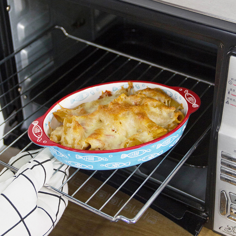 Hand-Painted Fish Pattern Roasting Ceramic Food Plate Round Baking Pan Dish