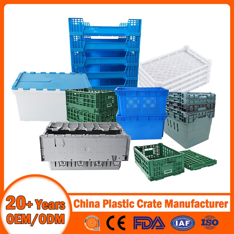 Stackable Tote Foldable Nestable Storage Collapsible Bale Arm EU Logistic Mesh Plastic Lobster Crate for Beer/Bread/Seafood/Milk/Moving/Turnover/Agriculture