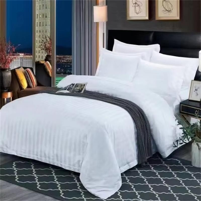 Wholesale 250tc 300tc King Size 100% Cotton Stripe Duvet Cover Flat Sheet Hotel Bedding Sheet Set