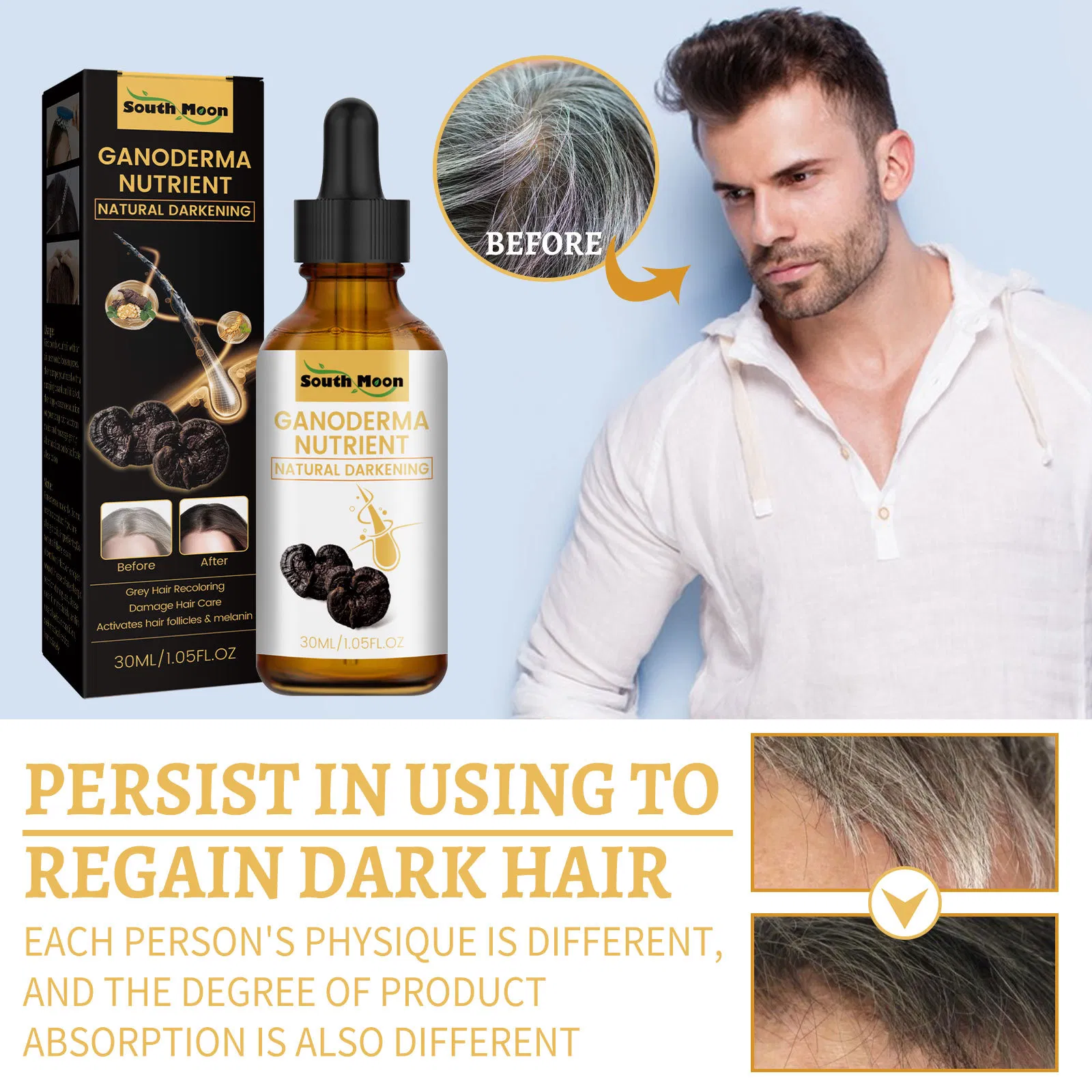 30ml Black Ganoderma Lucidum Hair Regrowth Oil Anti Loss Scalp Treatment Hair Color Protection Oil