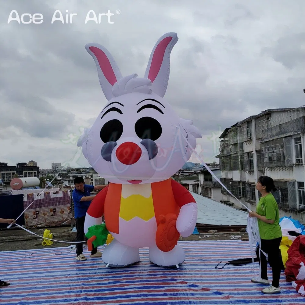 Popular 4mh Inflatable Bunny Rabbits with Umbrella Inflatable Animals Cartoons for Outdoor Decorations Advertising