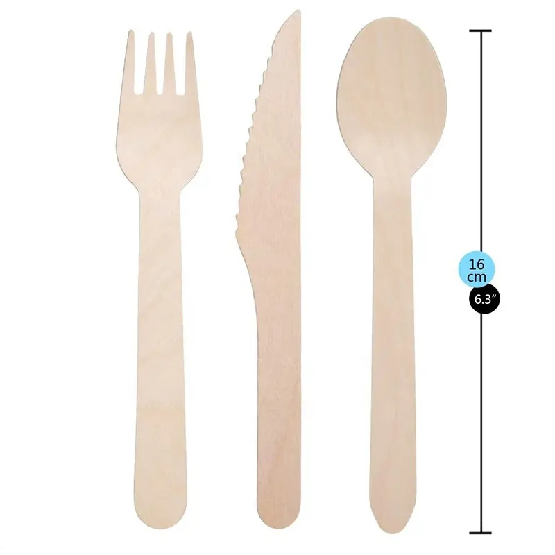Wholesale Disposable Gold Biodegradable Wooden Bamboo Kitchenware Hotel Plastic Tableware Cpla Stainless Steel Silver Cutlery Wooden Sets