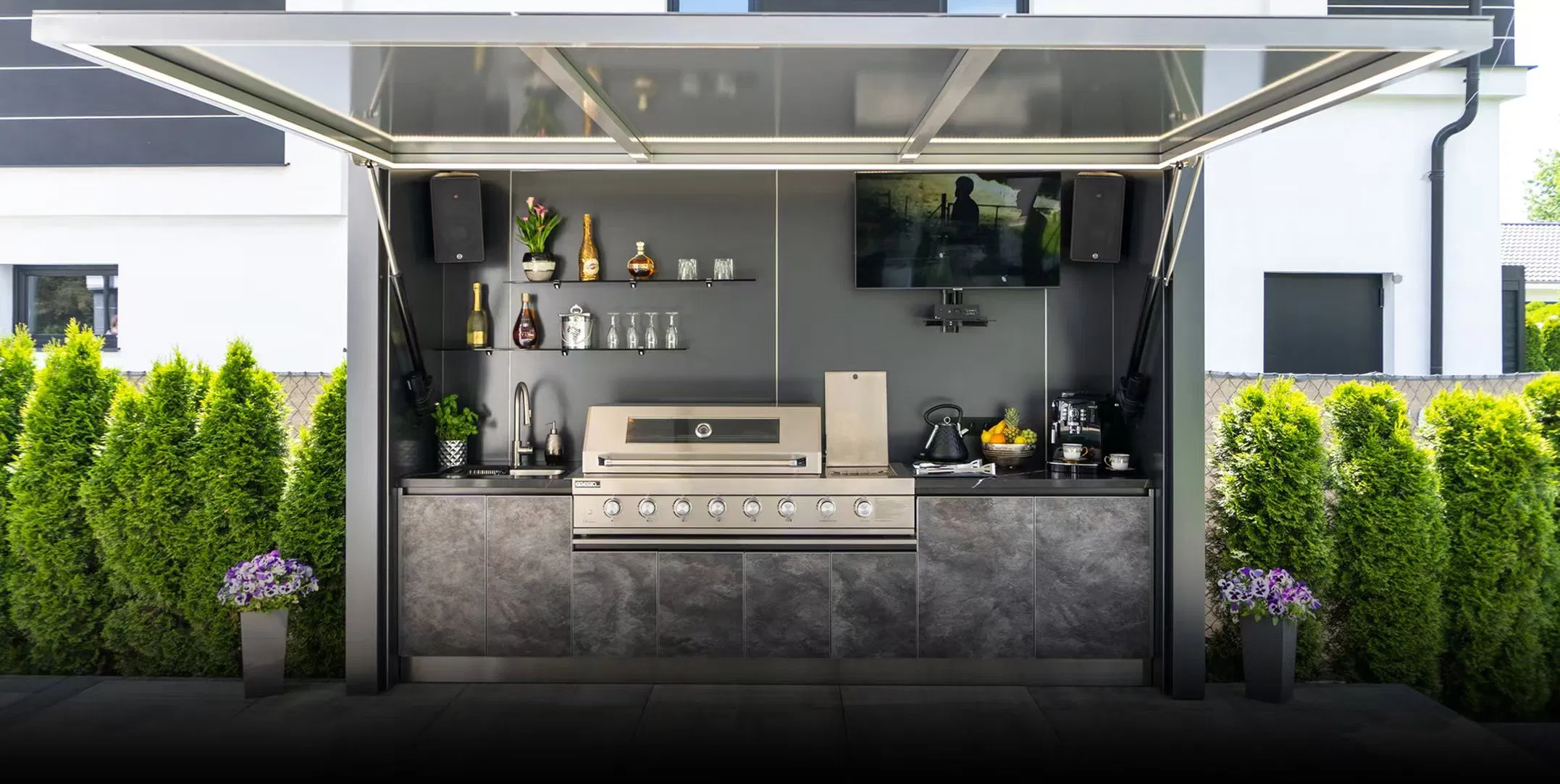 Stainless Steel Cabinet Outdoor Kitchen with Mixer Tap & Electric Sockets