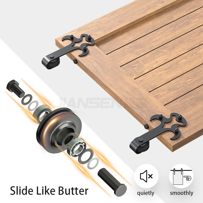 Heavy-Duty Modern Design Oxhorn Rail Carbon Steel Sliding Barn Door Hardware Kit Black Wood Track System for Home Hotel and Office