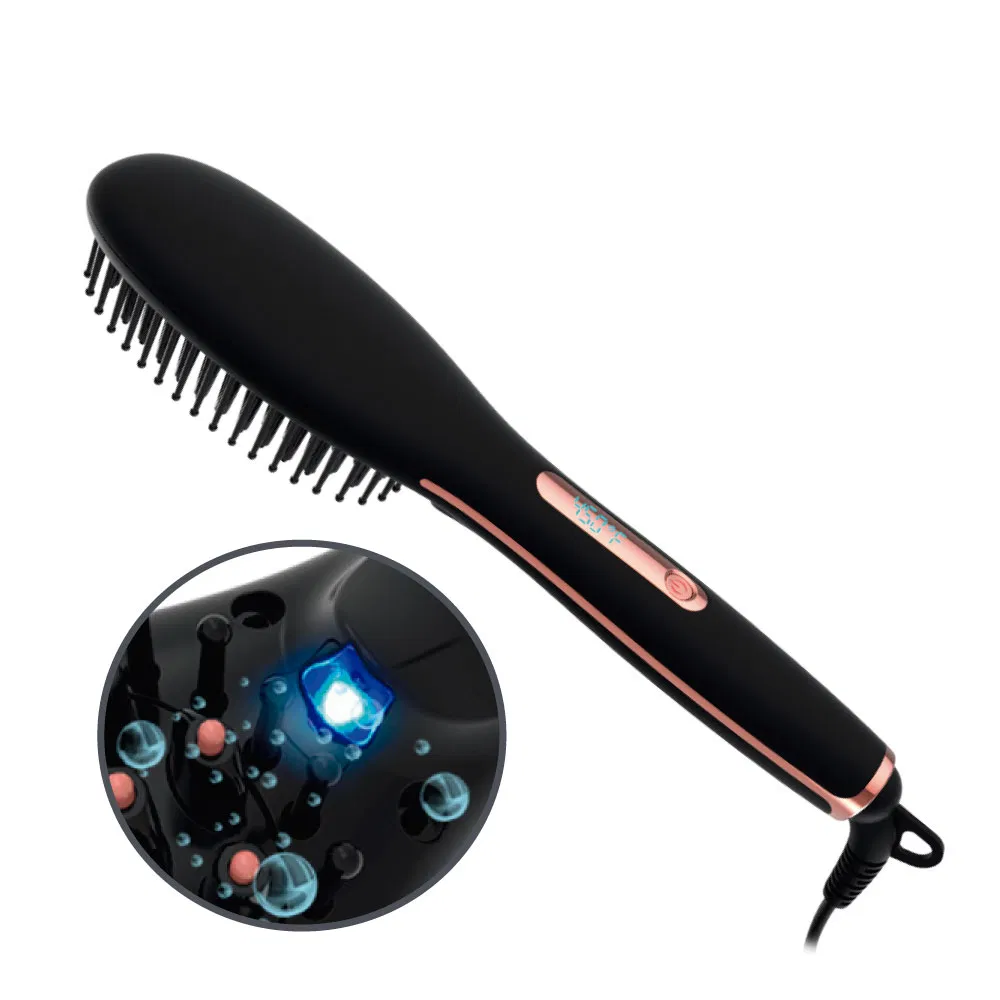 Bidisco High Quality LCD Display Dual Voltage Electric Hair Brush Professional Negative Ion Hair Straightener Comb