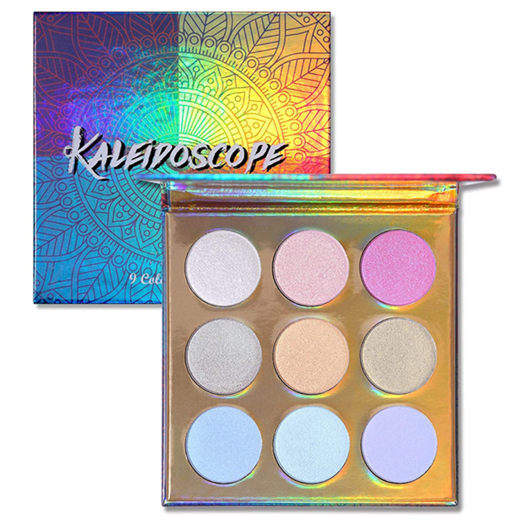 Custom Advanced Kaleidoscope Holographic Highlighter Makeup Palette Kit with Mirror Cosmetics